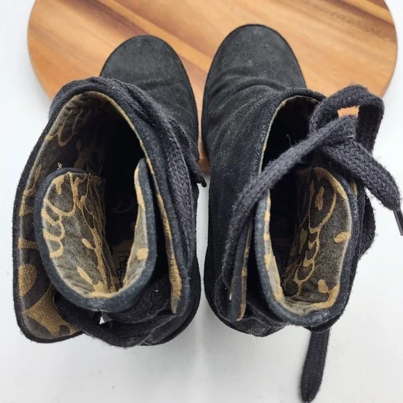 Fly London Ankle Boot Womens 7.5 / 8 Yama Black Suede Wedge Lace-up Back Booties - Picture 12 of 16